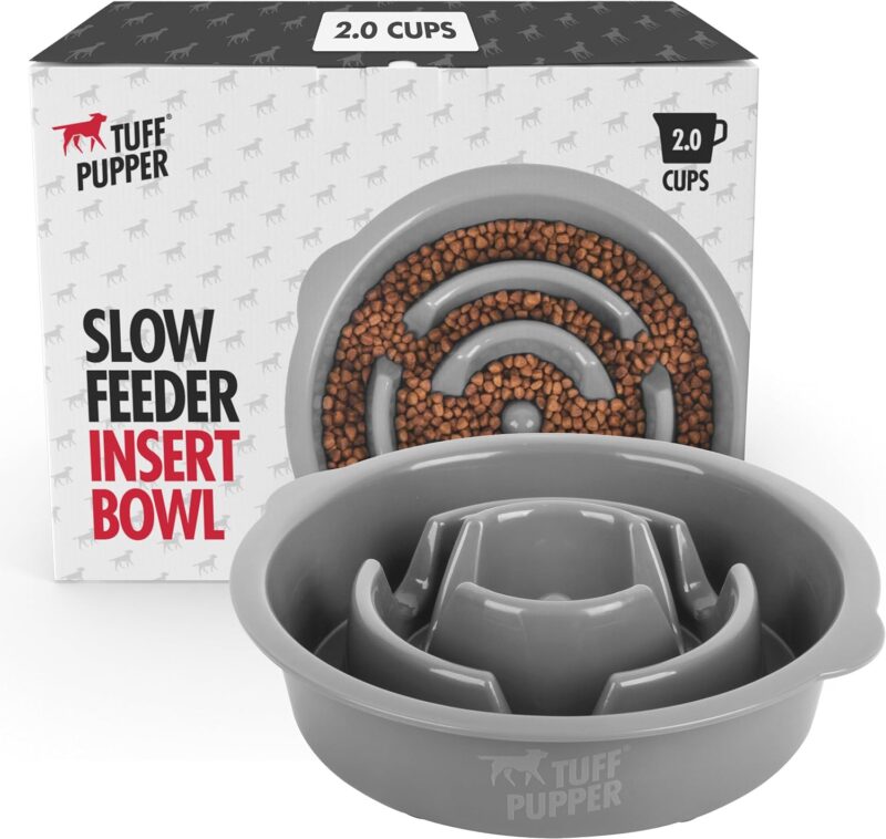 Tuff Pupper Slow Feeder Insert Bowl | Puzzle Maze Slows Down Eating | Elevated Feeder Tray Bowl | Standalone Dog Bowl | Pet Bowl Insert | Easy Clean Dishwasher Safe (2 Cups - Fits 7.5-8 Inch Hole)