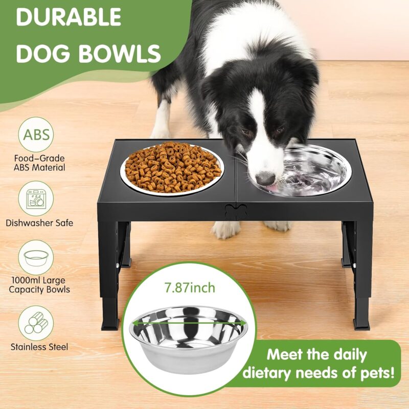 Elevated Dog Bowls for Medium Large Breed Dogs, 4 Height Adjustable Dog Raised Bowls Stand to 9.09", 10.63", 12.20", 13.78", 2 Thick Stainless Steel Dog Food Water Bowls, No Slip Dog Feeder - Image 5