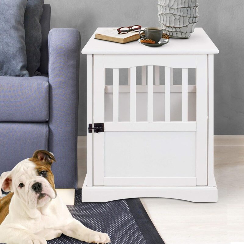 White Wood Dog Crate Table Kennel Decorative Wooden End Table Indoor Furniture Hidden Enclosure Modern Durable - Image 2