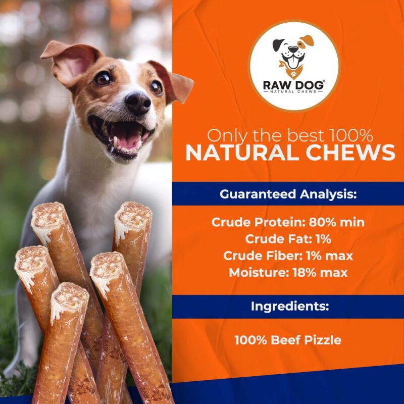 Raw Dog Bully Sticks All-Natural Dog Treats, 6IN Regular Size, 7pk - Premium Odor Free Dog Chews, 100% Beef, Grass Fed, Non-GMO - Image 3