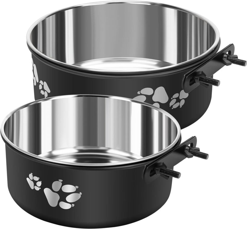 Kennel Water Bowl, Stainless Steel Dog Crate Water Bowl No Spill, 2 Pack Hanging Dog Bowls for Kennel Cage Crate, Metal Pet Dog Food Water Bowl Feeder Dish for Medium Large Size Dogs