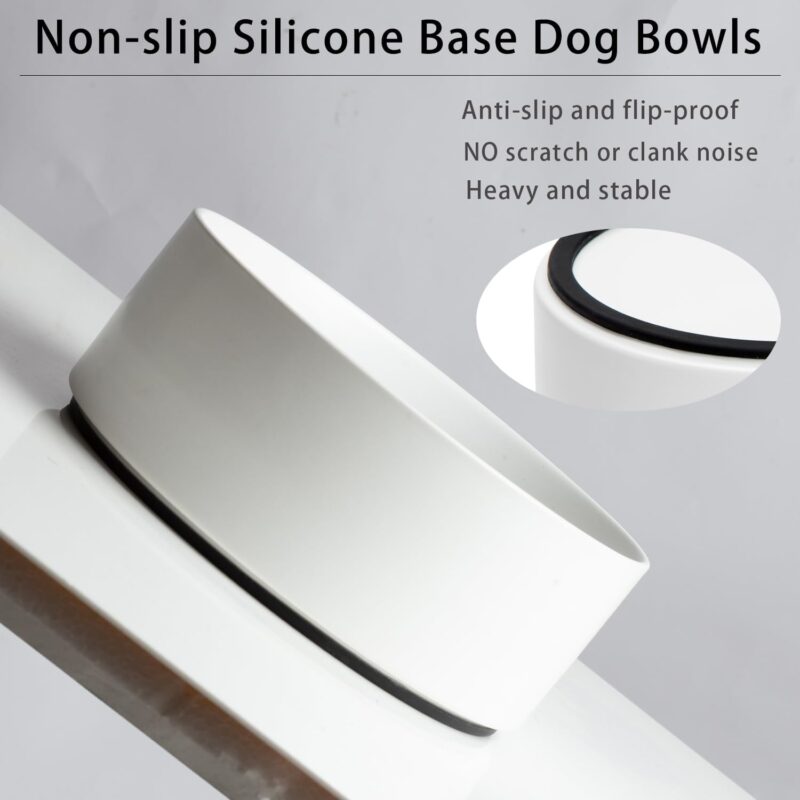 Non Slip Dog Bowls, Ceramic Dog Food Bowl with Silicone Base, 8" Large Dog Water Bowl No Spill, Heavy Modern Pet Feeding Bowl for Medium-sized Dogs and Large Breed, Microwaveable (White) - Image 3