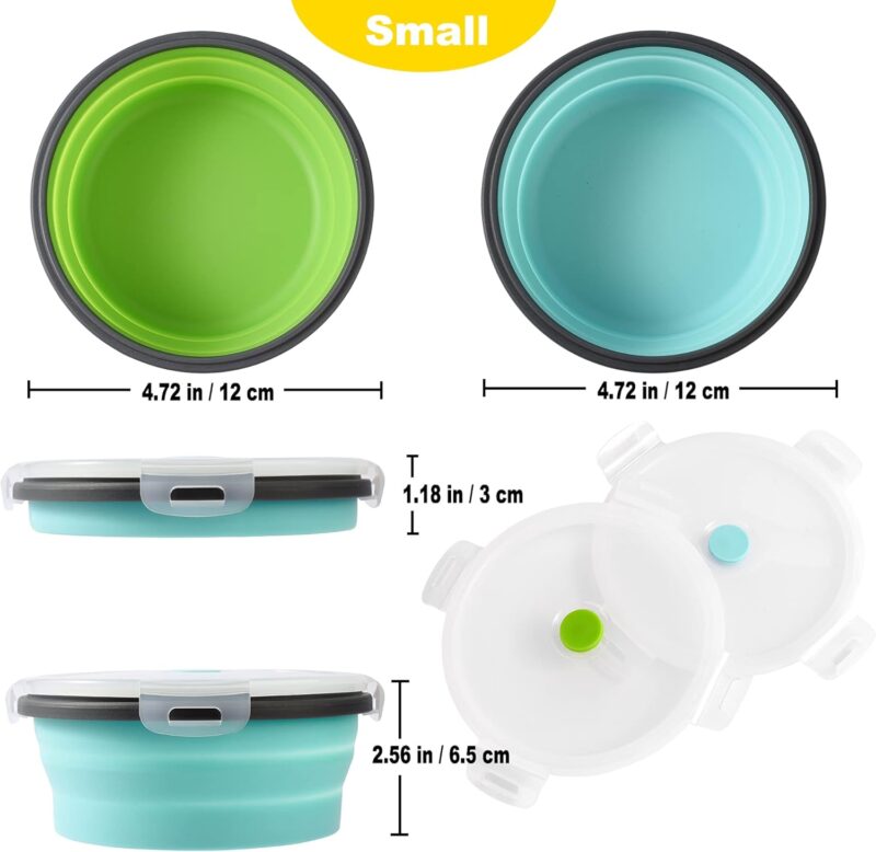 Collapsible Dog Bowls with Lids, 2 Pack Travel Dog Bowls for Small Size Dogs, Silicone Portable Dog Food Bowls Water Cup Cat Bowls Dish for Camping Traveling Walking, 12 oz 350ml - Image 2