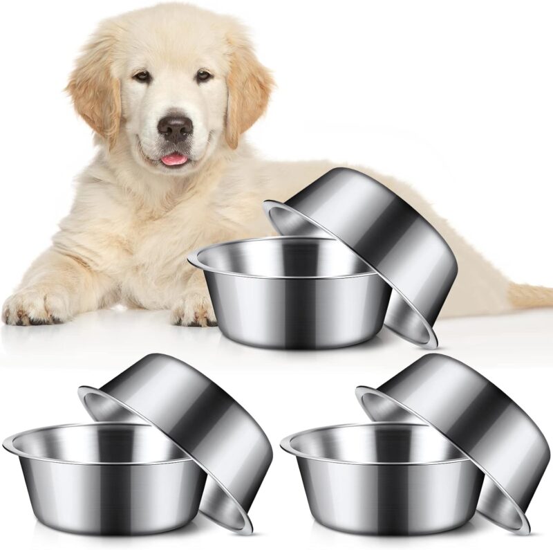 Yahenda 6 Pcs Stainless Steel Metal Dog Bowls Replacement Basic Dog Bowls Thickened Water Bowls Set Travel Kennel Food Dish Bowls No Spill for Small Medium Large Dogs, Dishwasher Safe(8.3 Inch)