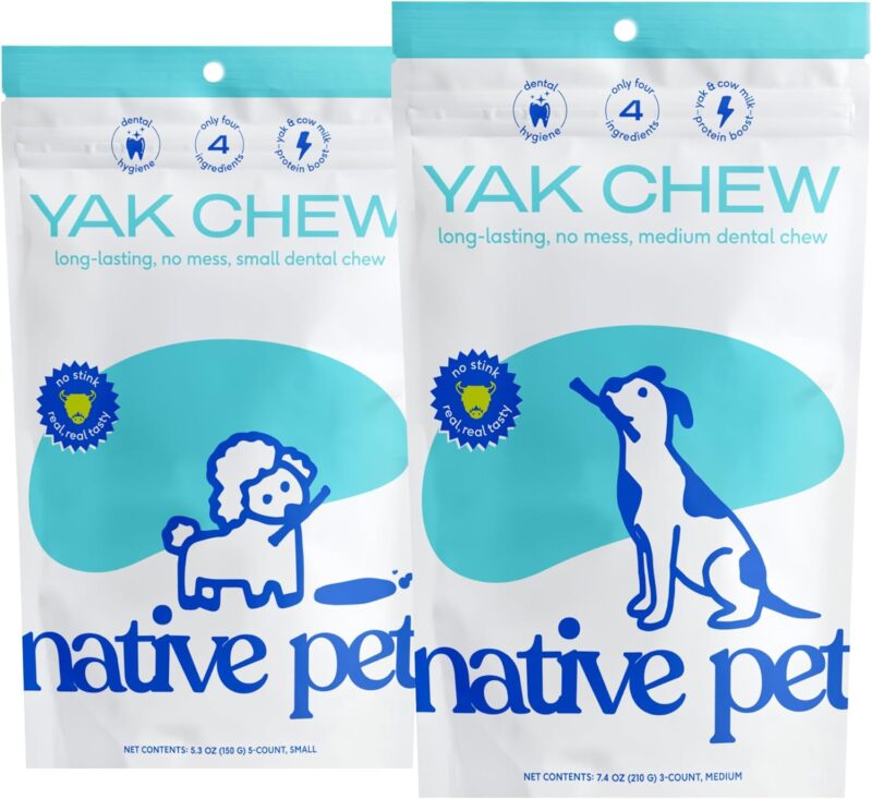 Native Pet Yak Chews for Dogs (5 Small Chews) & Yak Chews for Dogs (3 Medium Chews)