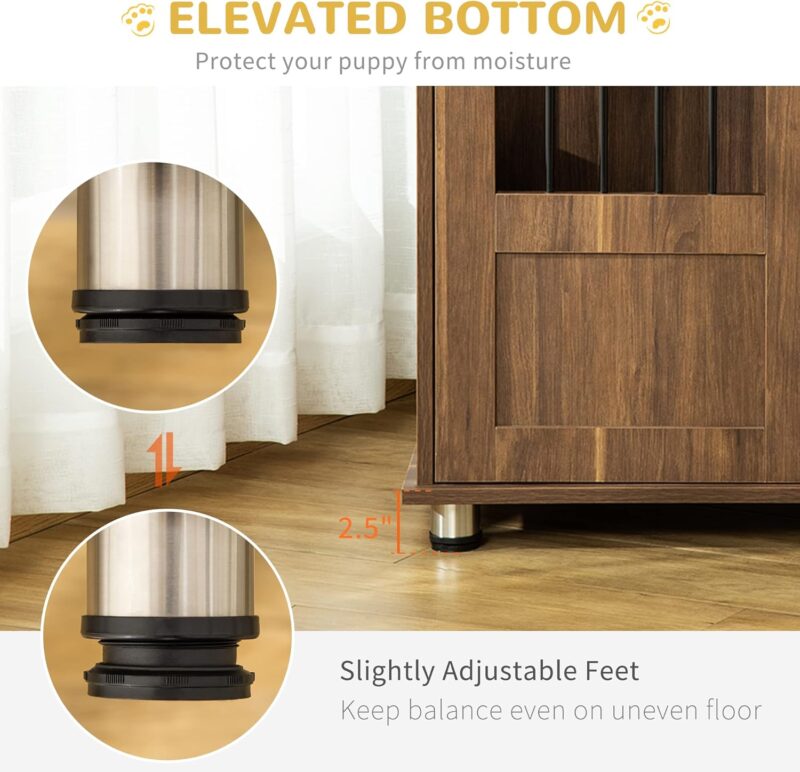 PawHut Dog Crate Furniture, Wooden End Table Furniture with Lockable Magnetic Doors, Small & Medium Size Pet Kennel Indoor Animal Cage, Brown - Image 7