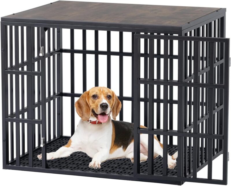 Heavy Duty Dog Crate for Medium Large Dog, Strong Metal Frame Dog Cage Dog Kennel for Indoor Outdoor, Dog Crate End Table with Lockable Door, 38''/Black