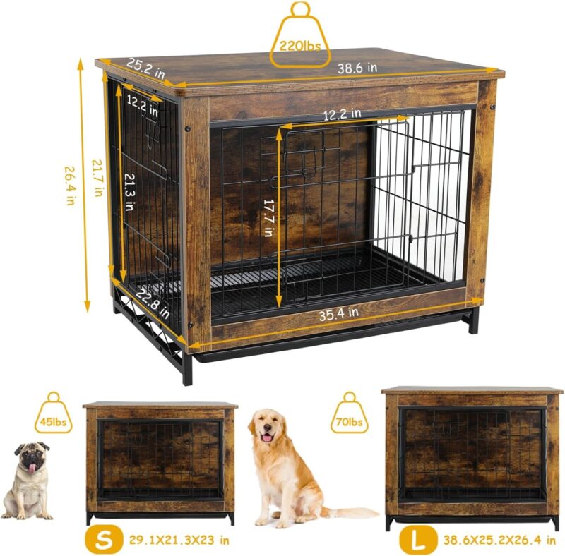 Dog Crate Furniture, Modern End Table Crate with Double Doors, Furniture-Style Crates for Large Dogs, Pull-Out Tray, Wooden Dog Kennel Indoor for Small/Medium/Large Dog - Image 2