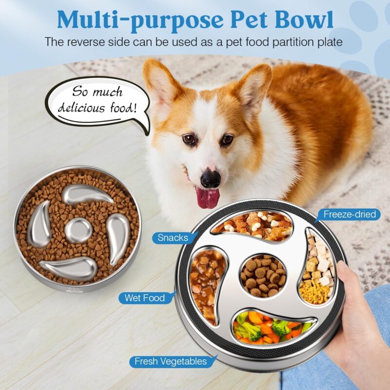 Slow Feeder Dog Bowls, 304 Stainless Steel Dog Slow Feeder Bowl 3.8 Cups Metal Dog Food Bowl with Non-Slip Bottom Anti Gulping Slow Eating Dog Bowl for Medium & Large Breed, Dishwasher Safe - Image 5