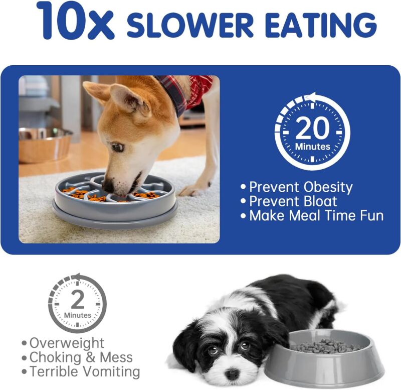 Slow Feeder Dog Bowl, 4-Cup Dog Slow Feeder for Large and Medium Dogs, Anti-Choking Slow Eating Bowl, Non-Slip Pet Slower Dish for Dry Wet Food(Gray) - Image 3