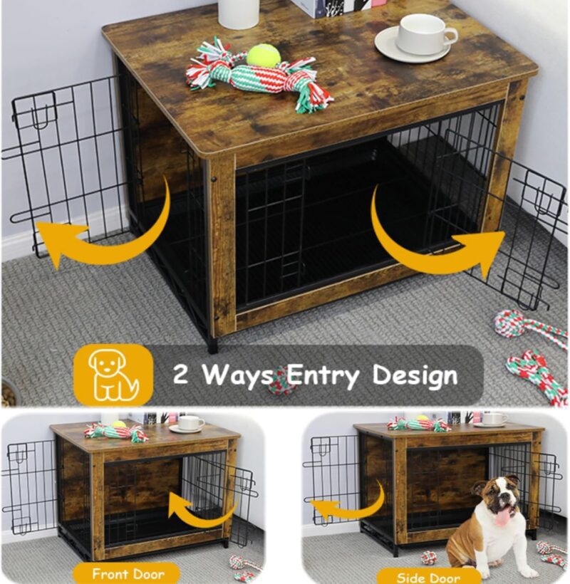 Dog Crate Furniture, Modern End Table Crate with Double Doors, Furniture-Style Crates for Large Dogs, Pull-Out Tray, Wooden Dog Kennel Indoor for Small/Medium/Large Dog - Image 6