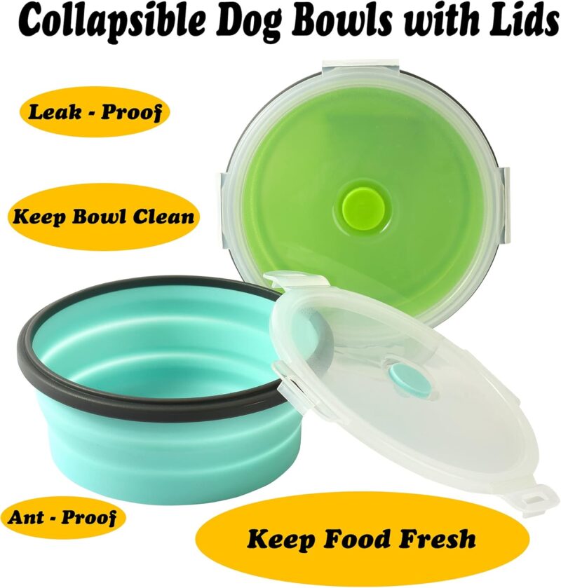 Collapsible Dog Bowls with Lids, 2 Pack Travel Dog Bowls for Small Size Dogs, Silicone Portable Dog Food Bowls Water Cup Cat Bowls Dish for Camping Traveling Walking, 12 oz 350ml - Image 4