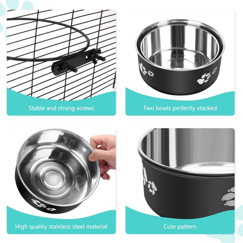 Kennel Water Bowl, Stainless Steel Dog Crate Water Bowl No Spill, 2 Pack Hanging Dog Bowls for Kennel Cage Crate, Metal Pet Dog Food Water Bowl Feeder Dish for Medium Large Size Dogs - Image 5