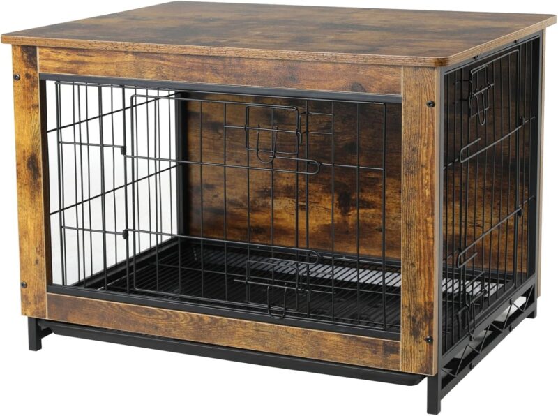 Dog Crate Furniture, Modern End Table Crate with Double Doors, Furniture-Style Crates for Large Dogs, Pull-Out Tray, Wooden Dog Kennel Indoor for Small/Medium/Large Dog