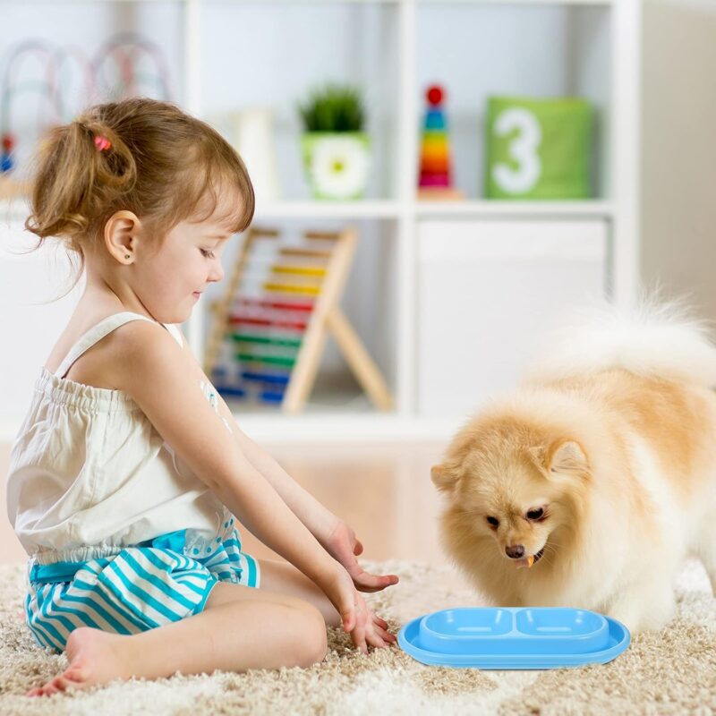 2 Pieces Cat Food Bowls Basic Dog Bowls Plastic Double Pet Food Water Bowls Feeding Bowl Tray Cat Eating and Drinking Bowl No Spill for Cats Dogs Pets, Pink and Light Blue (Small) - Image 7