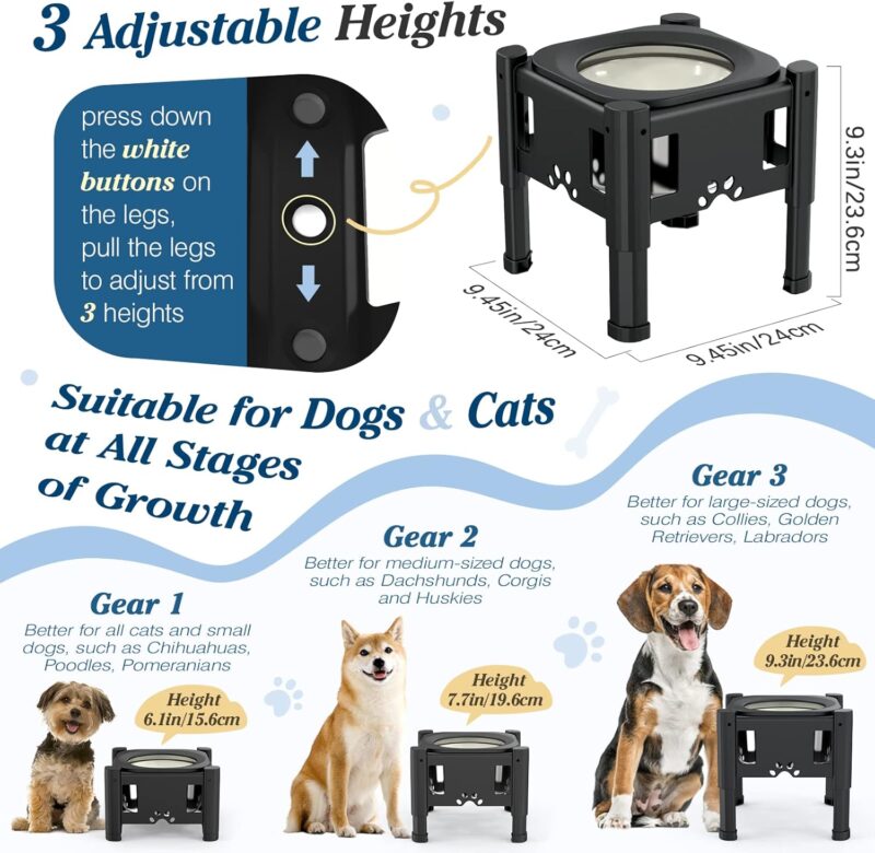 Elevated Dog Water Bowl No Spill, 80OZ/2.5L Large Capacity Raised Water Bowl for Dogs with Slow Feeder Dog Bowl, 3 Heights Adjustable Elevated Dog Slow Water Bowl for Small Medium Large Dogs - Image 3