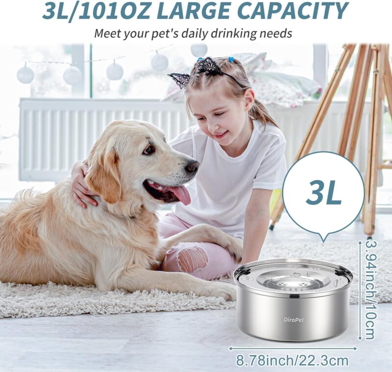 Dog Water Bowl No Spill, Food-Grade Stainless Steel Dog Bowls, 3L/101oz Large Capacity Slow Water Feeder, No Spill Water Bowl for Dog, Vehicle Carried Travel Water Bowl for Medium Large Dogs - Image 3