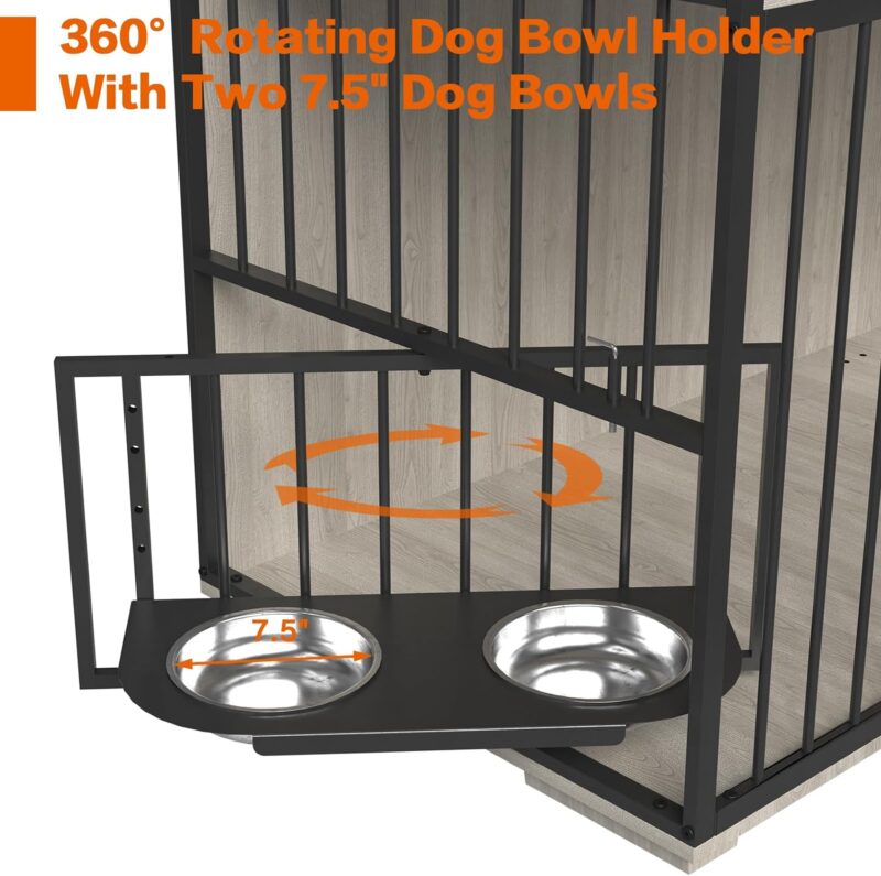 Double Dog Crate Furniture for 2 Dogs,86.6 inch Extra Large Metal Heavy Duty Dog Crate Kennel Furniture with 6 Drawers,Removable Divider and Adjustable Bowls,Chew-Resistant Dog Crate Indoor - Image 4