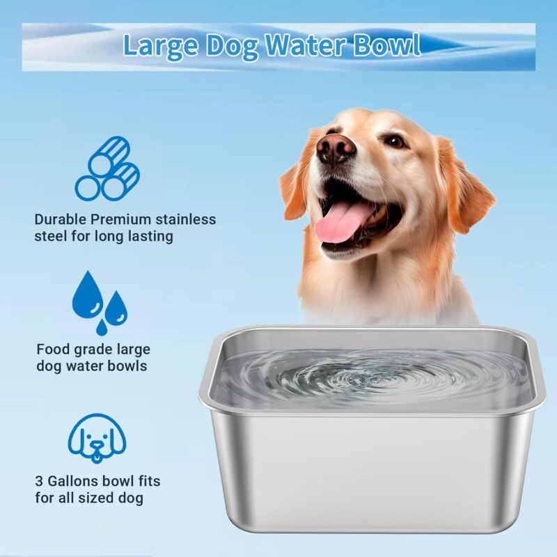 3 Gallons Extra Large Dog Water Bowl, Large Stainless Steel Dog Bowl, Durable Metal Dog Food and Water Bowls Indoor Outdoor, Large Capacity Dog Bowls for Large, Medium Breed - Image 4