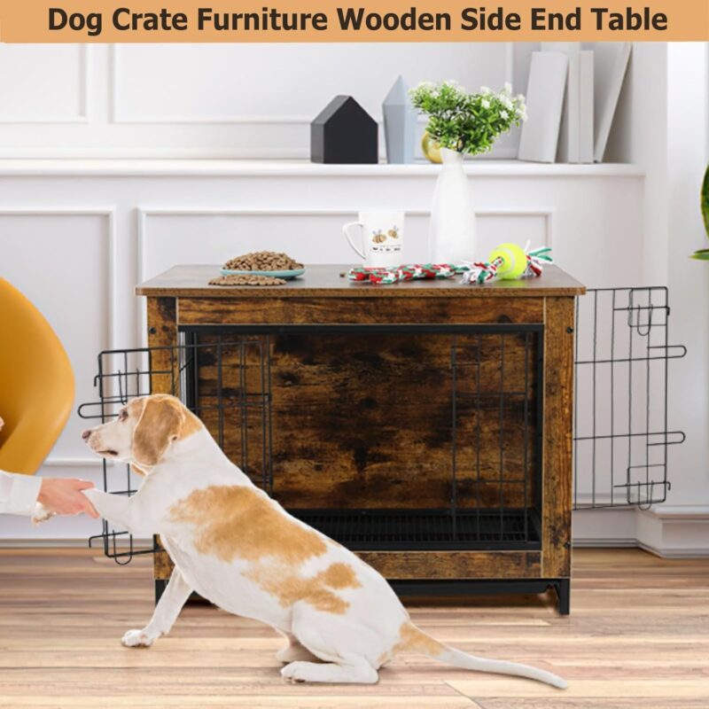 Dog Crate Furniture, Modern End Table Crate with Double Doors, Furniture-Style Crates for Large Dogs, Pull-Out Tray, Wooden Dog Kennel Indoor for Small/Medium/Large Dog - Image 5