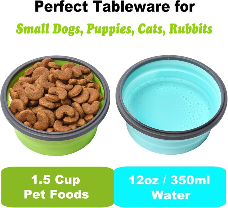 Collapsible Dog Bowls with Lids, 2 Pack Travel Dog Bowls for Small Size Dogs, Silicone Portable Dog Food Bowls Water Cup Cat Bowls Dish for Camping Traveling Walking, 12 oz 350ml - Image 3