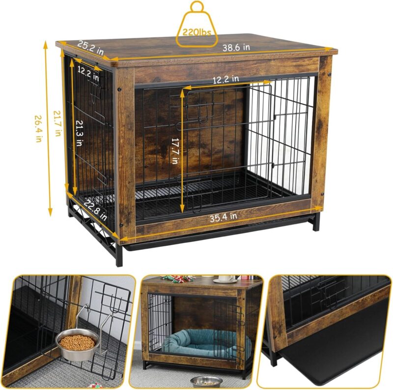 Dog Crate Furniture, Modern End Table Crate with Double Doors, Furniture-Style Crates for Large Dogs, Pull-Out Tray, Wooden Dog Kennel Indoor for Small/Medium/Large Dog - Image 3