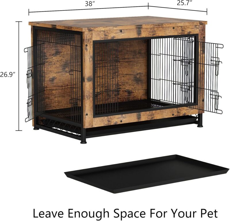 XL Dog Crate Furniture,Wooden Insulated Indoor Large Dog House, Dog Kennels and Crates Heavy Duty End Table with Divider for Puppy to Adult (38" L x 25.7" W x 26.9H(Large/X Large), Wooder) - Image 3