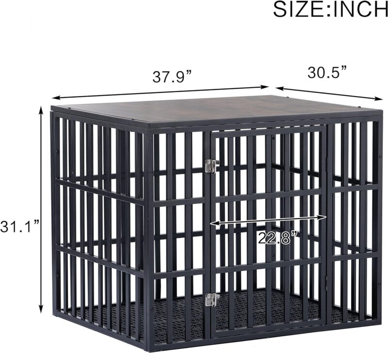 Heavy Duty Dog Crate for Medium Large Dog, Strong Metal Frame Dog Cage Dog Kennel for Indoor Outdoor, Dog Crate End Table with Lockable Door, 38''/Black - Image 6