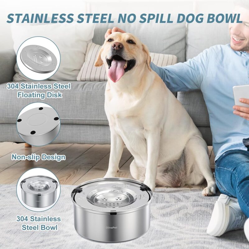 Dog Water Bowl No Spill, Food-Grade Stainless Steel Dog Bowls, 3L/101oz Large Capacity Slow Water Feeder, No Spill Water Bowl for Dog, Vehicle Carried Travel Water Bowl for Medium Large Dogs - Image 5