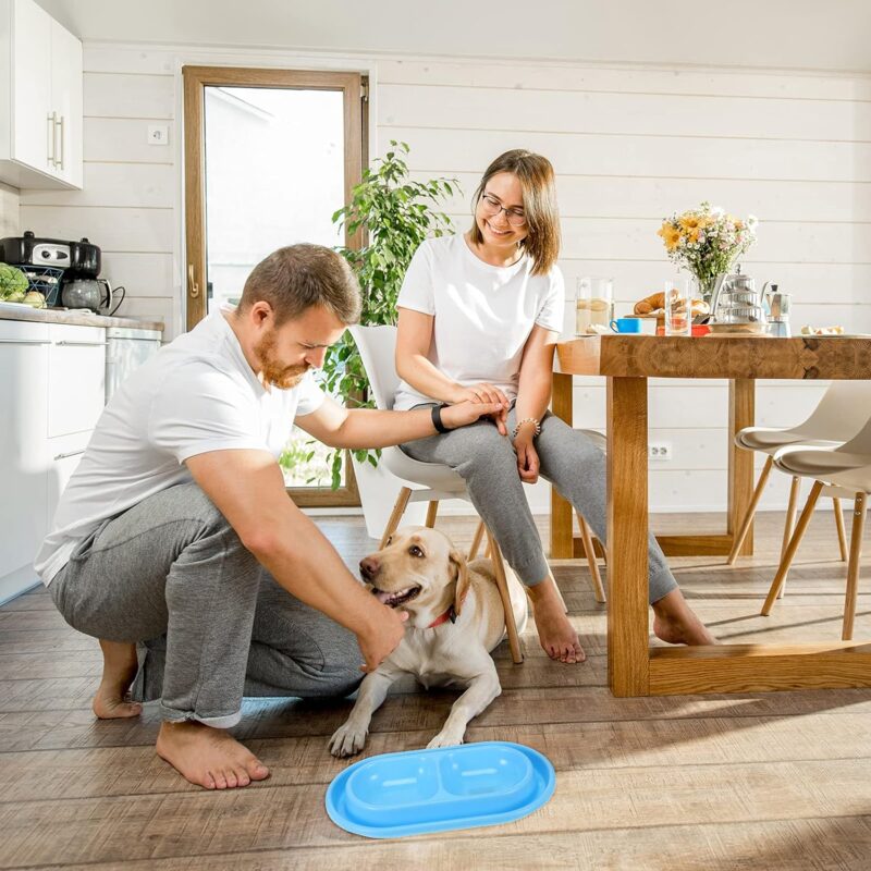 2 Pieces Cat Food Bowls Basic Dog Bowls Plastic Double Pet Food Water Bowls Feeding Bowl Tray Cat Eating and Drinking Bowl No Spill for Cats Dogs Pets, Pink and Light Blue (Small) - Image 6