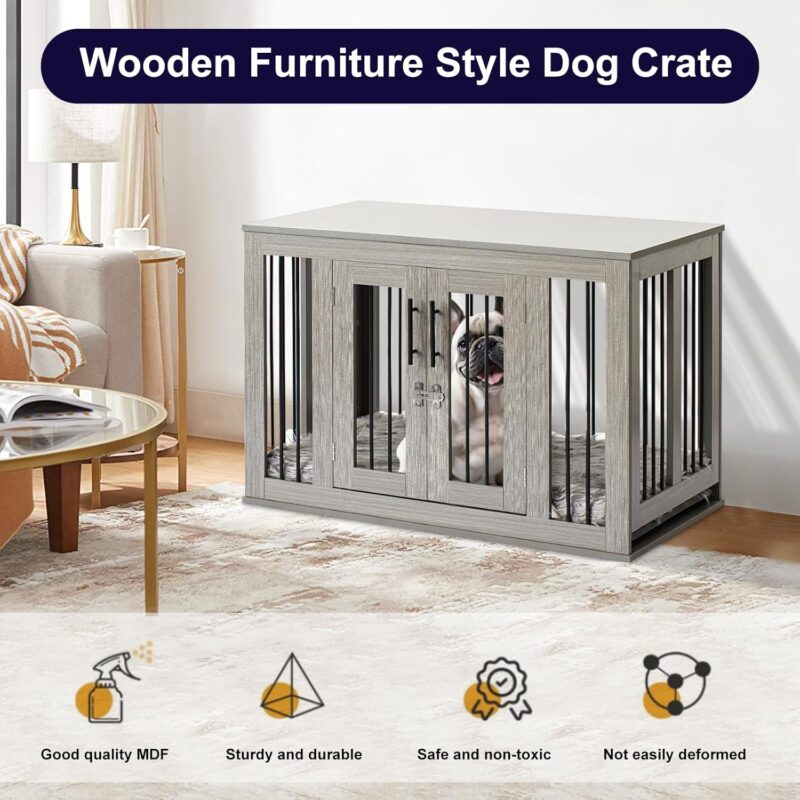 Furniture Style Dog Crate Medium with Waterproof, Machine Washable Dog Bed, a Decorative End Table Bedside Table, Indoor Wooden Kennel, Pet House Dog Cage for Medium Dogs and Puppies - Image 6