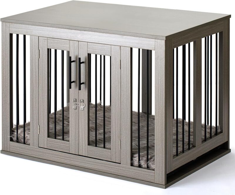 Furniture Style Dog Crate Medium with Waterproof, Machine Washable Dog Bed, a Decorative End Table Bedside Table, Indoor Wooden Kennel, Pet House Dog Cage for Medium Dogs and Puppies