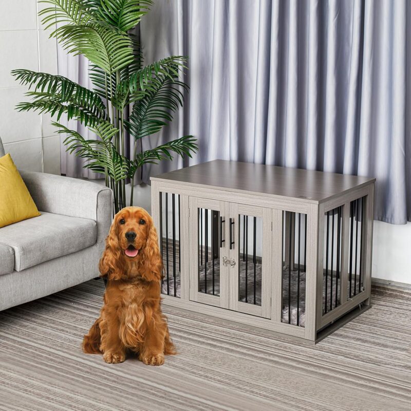 Furniture Style Dog Crate Medium with Waterproof, Machine Washable Dog Bed, a Decorative End Table Bedside Table, Indoor Wooden Kennel, Pet House Dog Cage for Medium Dogs and Puppies - Image 7