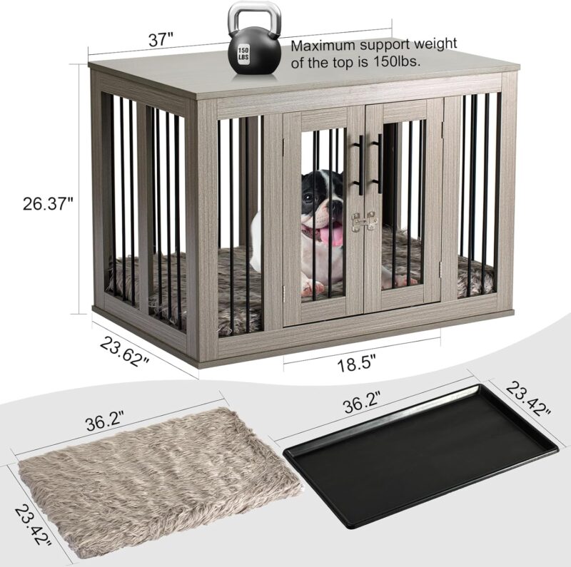 Furniture Style Dog Crate Medium with Waterproof, Machine Washable Dog Bed, a Decorative End Table Bedside Table, Indoor Wooden Kennel, Pet House Dog Cage for Medium Dogs and Puppies - Image 2