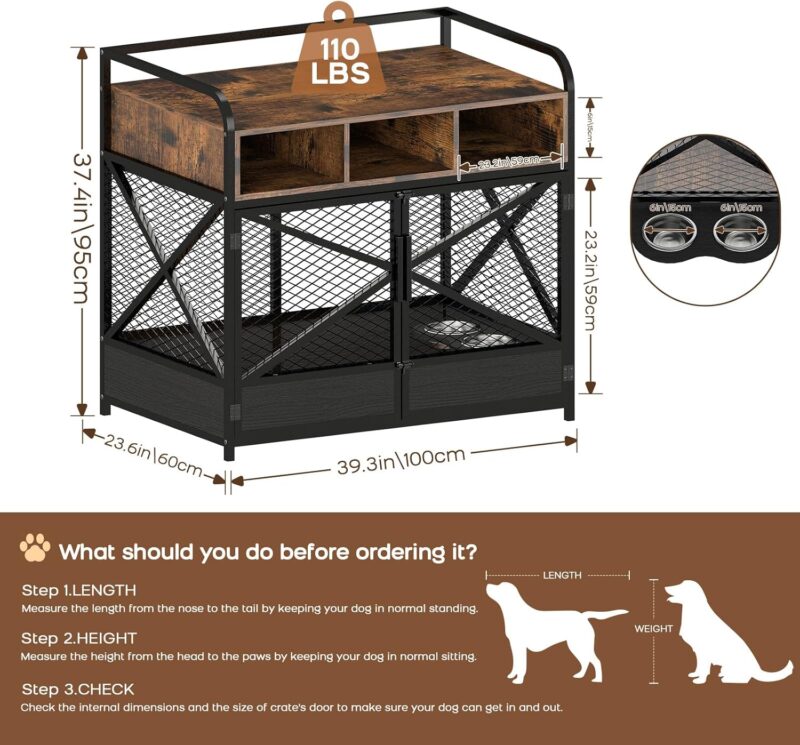 Dog Crate Furniture, Wooden Dog Crate Table with Double Doors, Decorative Indoor Dog House, Rustic Brown - Image 2