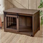 Furniture Style PET Dog Crate Sliding BARN Door Accent END Table Rustic Brown