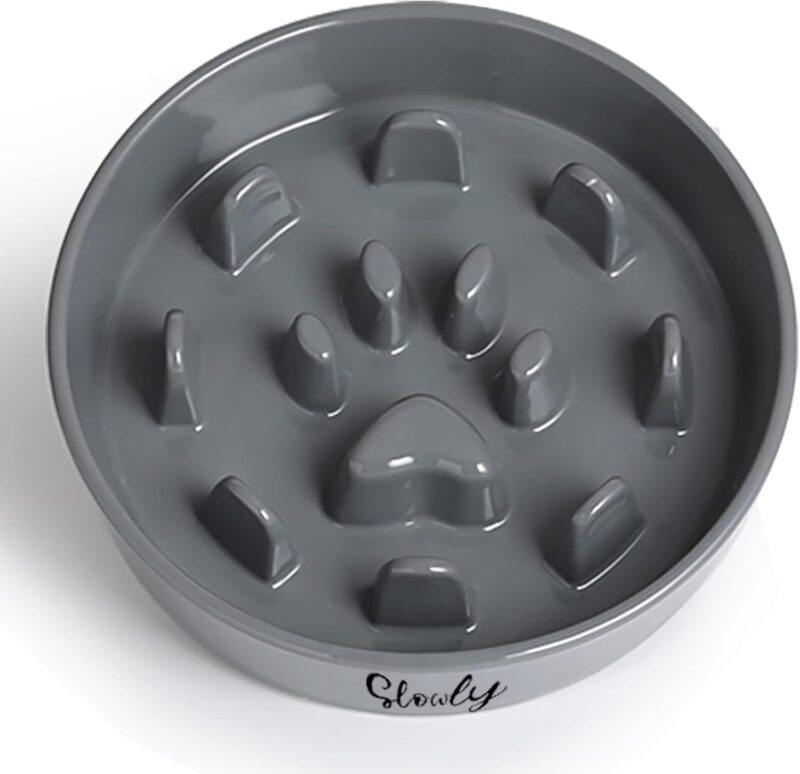 Slow Feeder Dog Bowls, Farmhouse Ceramic Fun Slow Eater Bowl for Small Medium Breed, Grey - Image 7