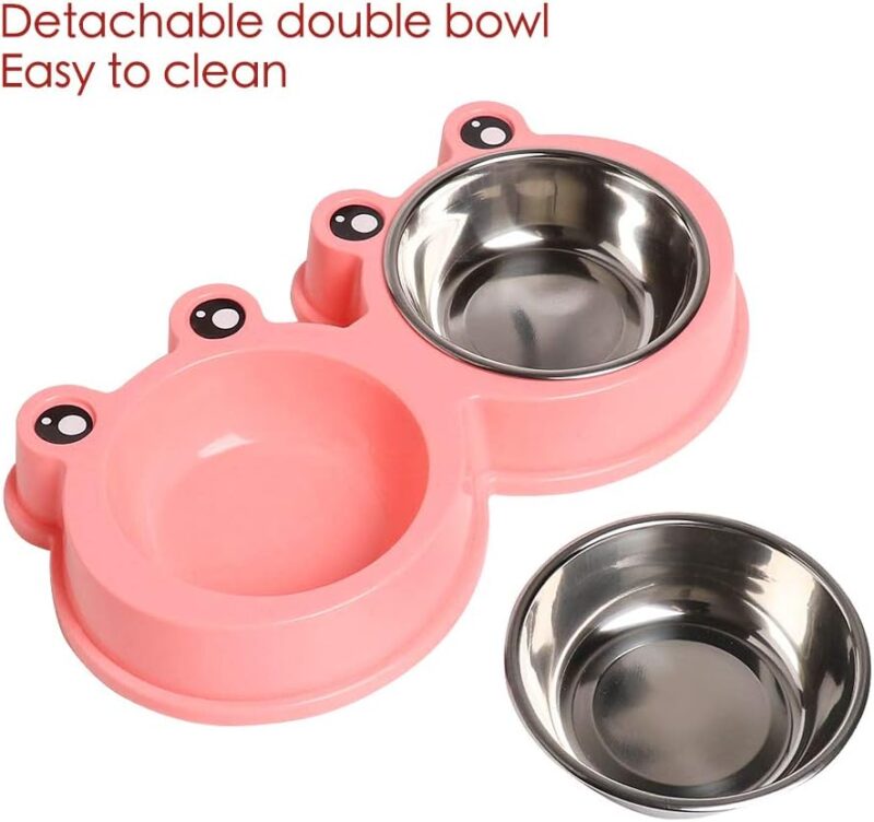 Skrtuan Stainless Steel Pet Bowls, Double Food & Water Bowls for Dogs, Cats & Rabbit, Non-Slip Pet Feeder with Cute Modeling, BPA Free, Dishwasher Safe - Image 2