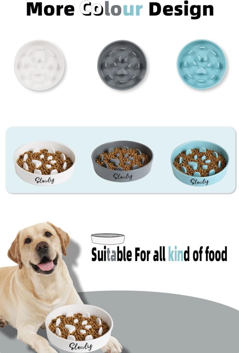Slow Feeder Dog Bowls, Farmhouse Ceramic Fun Slow Eater Bowl for Small Medium Breed, Grey - Image 6