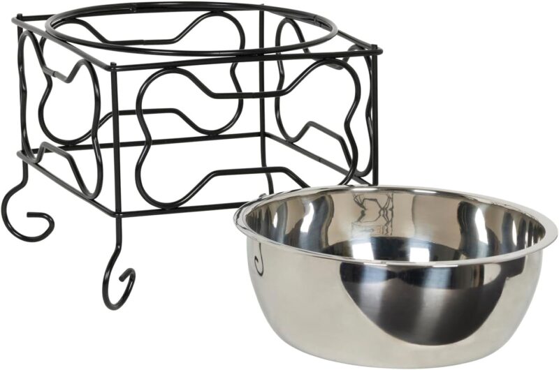 Wrought Iron Stand with Single Stainless Steel Bowl Size: Medium (7" H x 9.5" W x 9.5" D) - Image 6