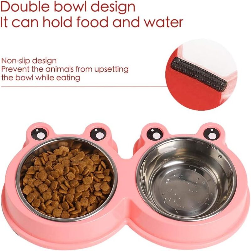 Skrtuan Stainless Steel Pet Bowls, Double Food & Water Bowls for Dogs, Cats & Rabbit, Non-Slip Pet Feeder with Cute Modeling, BPA Free, Dishwasher Safe - Image 5