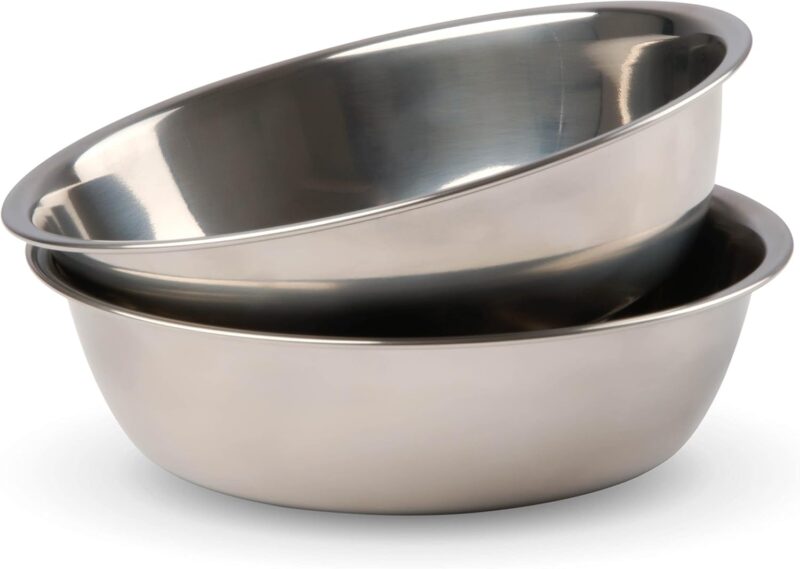 Bonza Two Piece Stainless Steel Dog Bowls Small, 12oz Pet Water and Food Bowls, Basic Metal Dog Bowl or Cat Bowls, Set of 2 Bowls