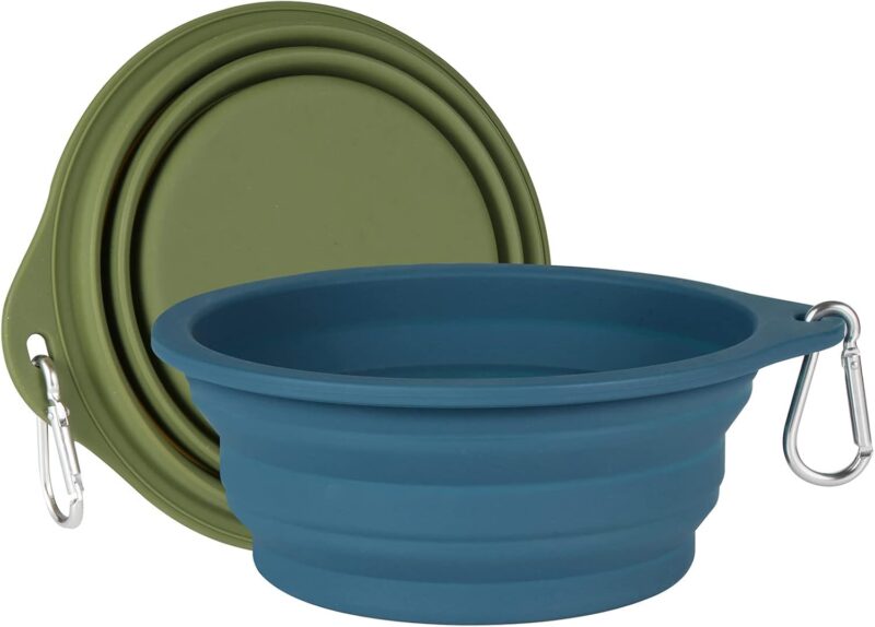 SLSON 2Pack Collapsible Dog Bowl,Integrated Molding Travel Bowl No Plastic Rim Pet Feeding Bowls for Walking Traveling Outdoors,600ML (Navy Blue+Dark Green) - Image 2