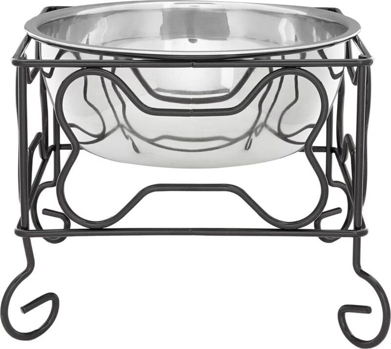 Wrought Iron Stand with Single Stainless Steel Bowl Size: Medium (7" H x 9.5" W x 9.5" D)