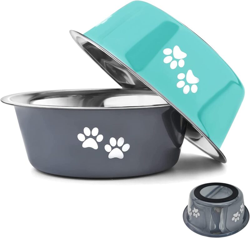 YUDANSI Dog Bowls 2 Pack Medium Large Dogs Feeding Bowls Food Water Bowls with Non-Slip Silicone Sole, Stainless Steel Dog Dishes Elevated Raised Pet Feeder(6.6 Cups)