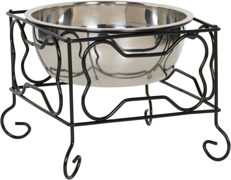 Wrought Iron Stand with Single Stainless Steel Bowl Size: Medium (7" H x 9.5" W x 9.5" D) - Image 4