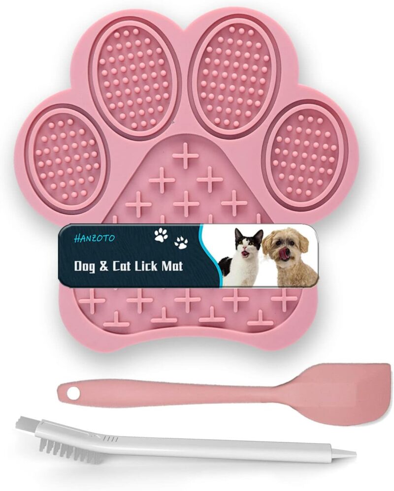 Lick Mat for Dogs and Cats, Premium Lick Pad with Suction Cups,Dog Slow Feeder Dowl Mat for Bathing Grooming Nailing Trimming, Food-Grade, Non-Toxic (Pink)