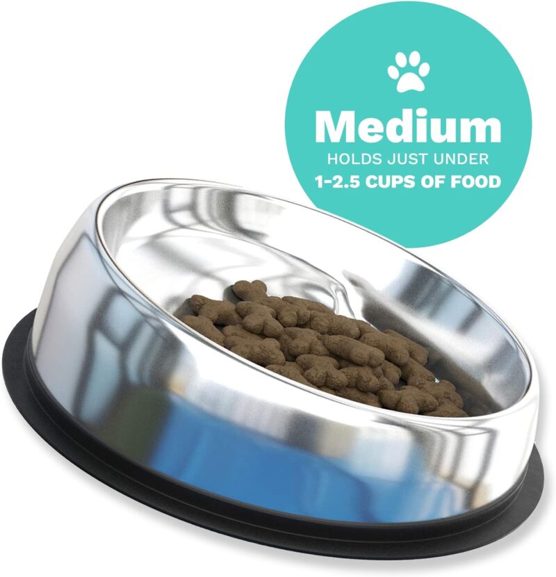 Enhanced Pet Bowl, Stainless Steel Slanted Dog Bowl with Raised Ridge, Food-Grade Non-Slip No Spill Bowl for Dogs, Less Mess, Less Gas, and Better Digestion (Medium) Original does NOT ship from China. - Image 2