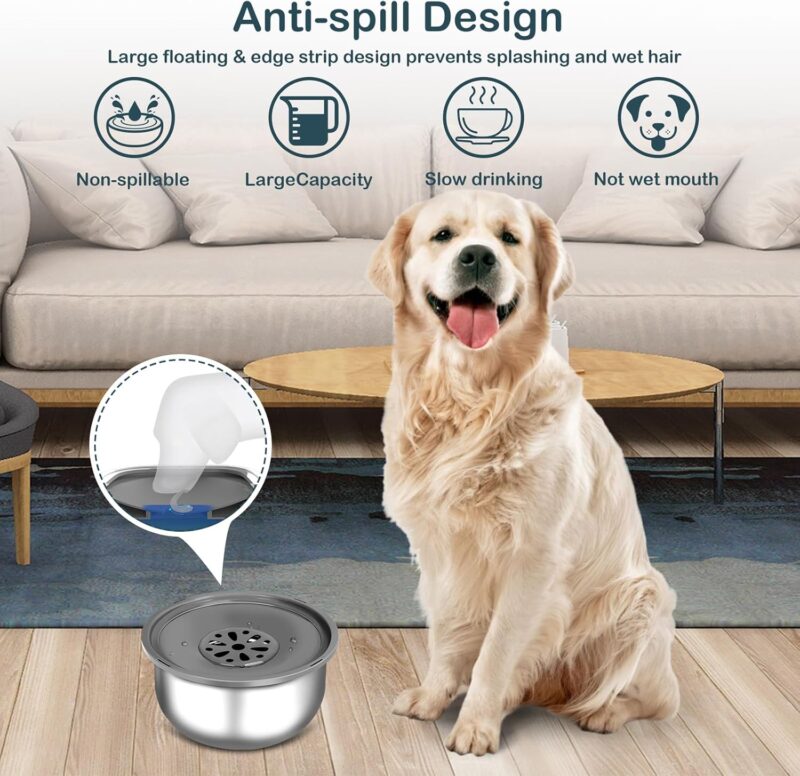 M&MKPET Dog Water Bowl No Spill 118oz Large Capacity Dog Bowl Stainless Steel Messy Drip Splash Proof Water Feeder Dispenser Slobber Stopper for Dogs No Drip Dog Slow Feeder Bowl - Image 2