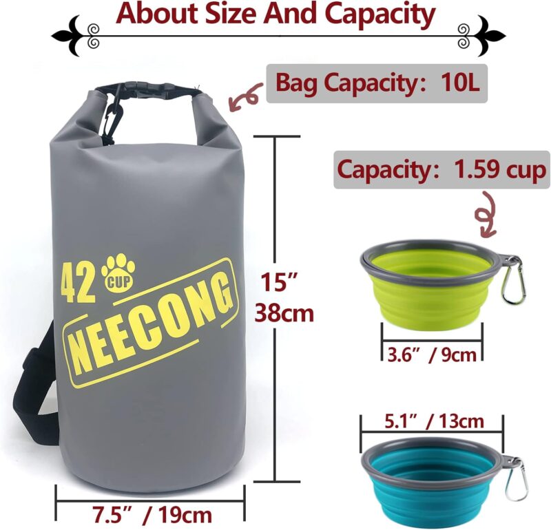 Dog Food Travel Bag With Collapsible Dog Travel Bowls, 42 Cup Dog Food Storage System for Camping, Travel and Everyday-10L Dog Food Dry Bag - Image 2